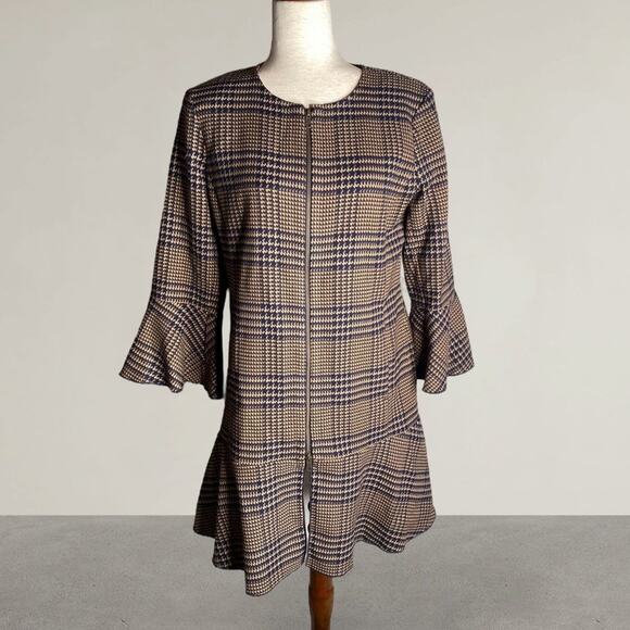 Cabi Flounce Tartan Plaid Jacket in Brown small houndstooth fall peplum 3902 - Picture 2 of 10